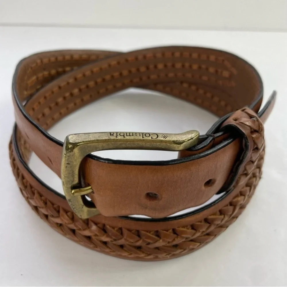 Columbia Tan Leather Braided Woven‎ Size 38 Men’s Belt